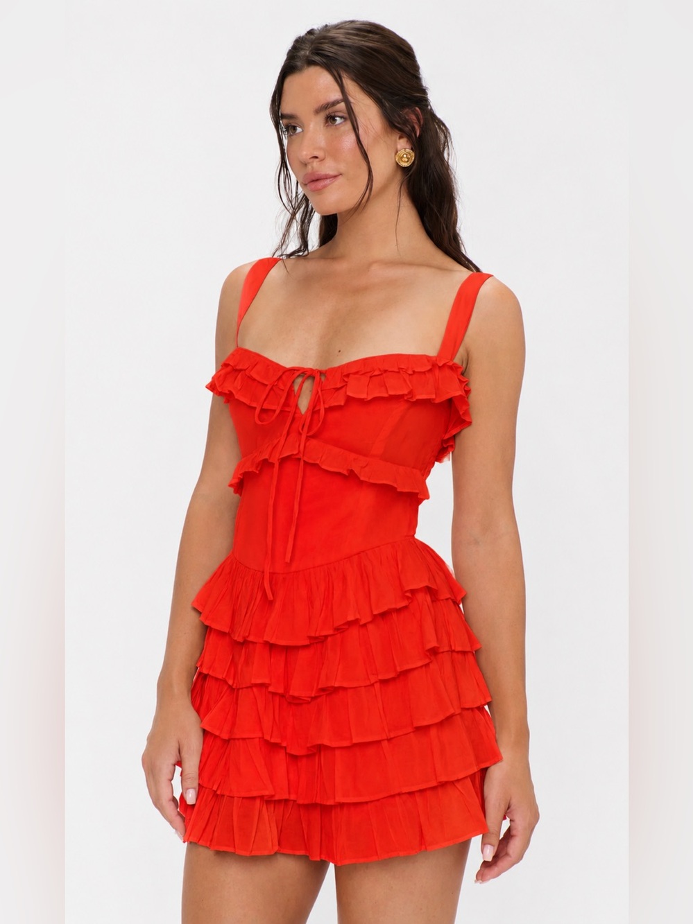 Show Me Your MuMu Lucia romper‎ dress Red Ruffle Tiered Mini Dress small